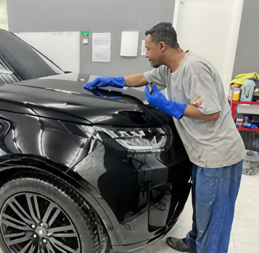 Carro com vitrificação automotiva refletindo brilho intenso